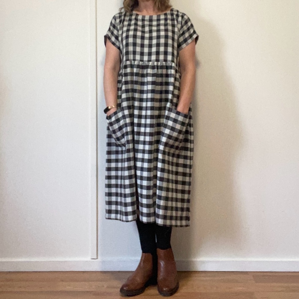 Checkered Black and White Midi Dress